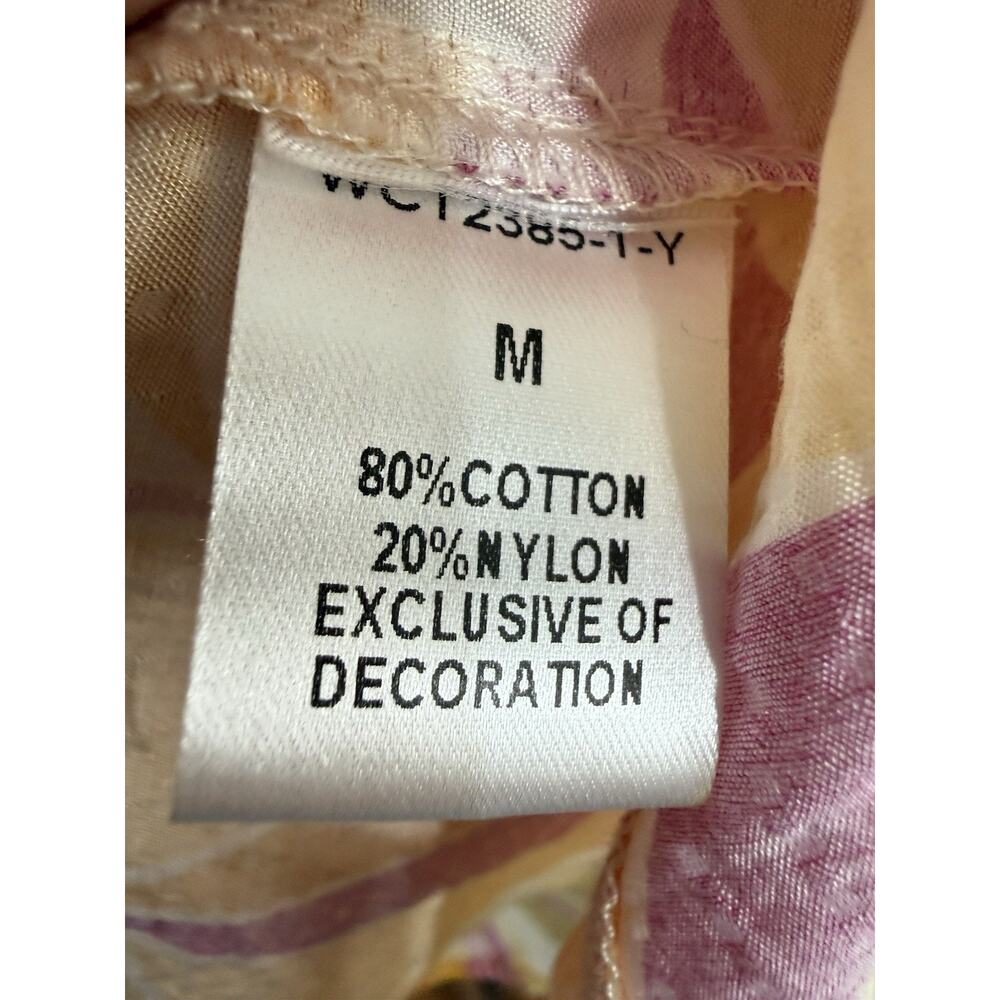 THML Women’s Yellow Pink Abstract Swirl Puff Sleeve V-Neck Blouse Top Size M - Picture 9 of 13